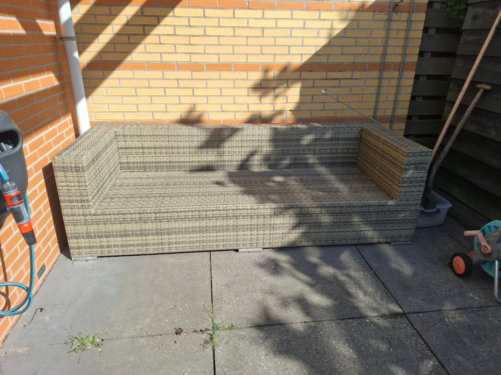 wicker loungebank 220 x 86 met grijze kussens, Ophalen, Overige materialen