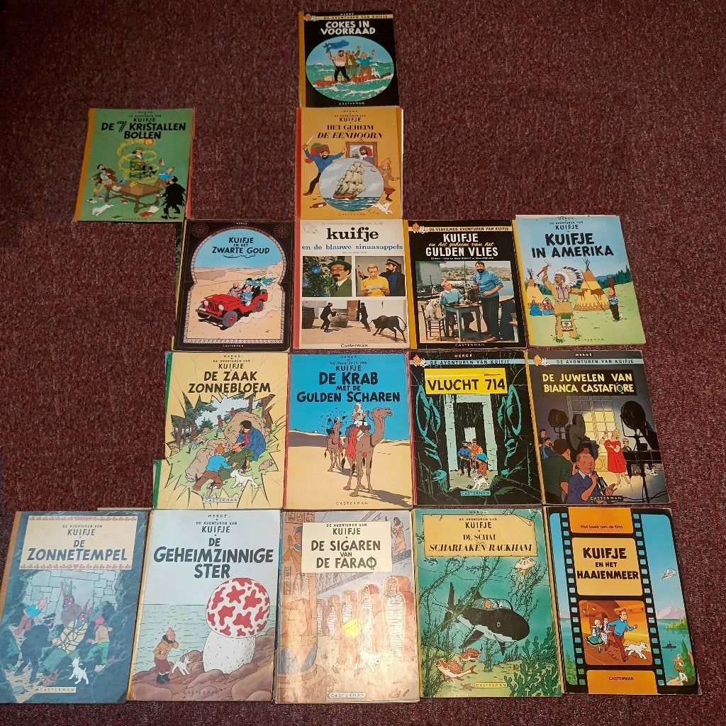 Mooie verzameling van 16 oudere Kuifje-albums van Hergé,, Gelezen, Meerdere stripboeken, Hergé ,Casterman, Ophalen of Verzenden