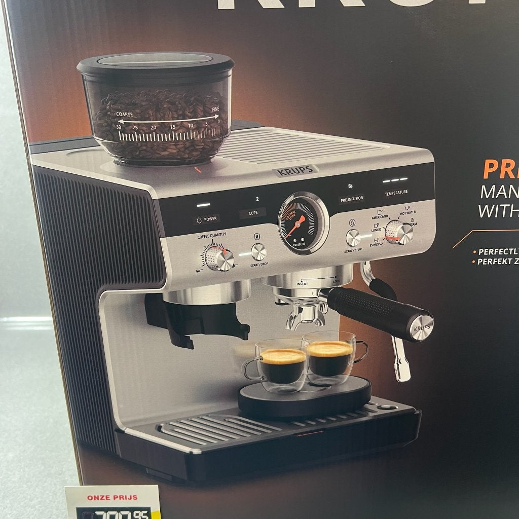 Krups Precision XP801T pistonmachine + ingeb.molen | 417514, Stoompijpje, 2 tot 4 kopjes, Koffiemachine, Nieuw