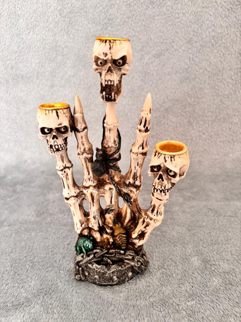 Griezelige Skelet Hand Kandelaar - Halloween Decoratie, Overige materialen, Gebruikt, Beige, Ophalen of Verzenden