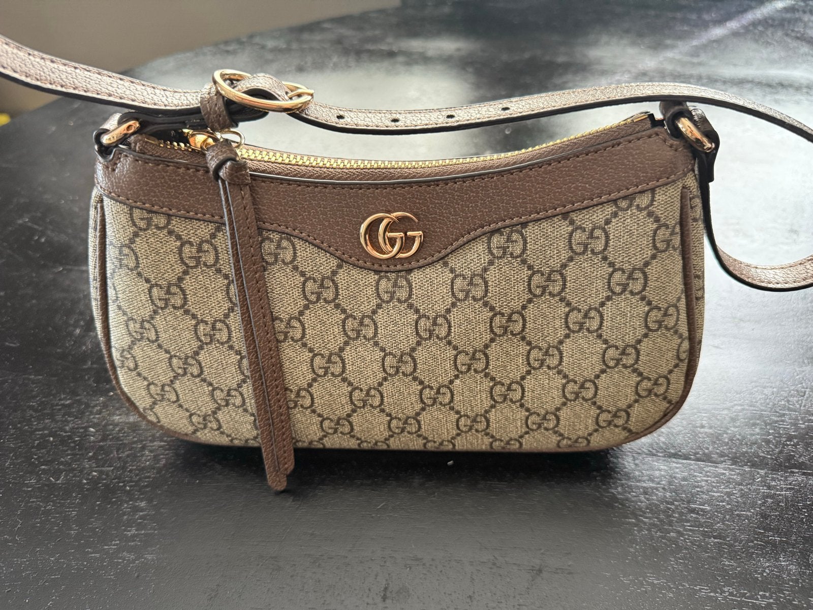 Gucci Ophidia GG Mini Schoudertasje, Ophalen of Verzenden, Zo goed als nieuw, Bruin, Schoudertasje