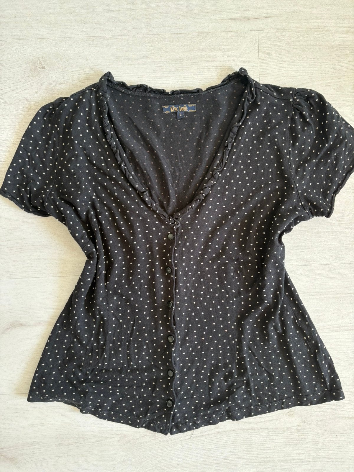 Blouse - merk King Louie - maat L, Maat 38/40 (M), Zwart, Ophalen of Verzenden, Korte mouw