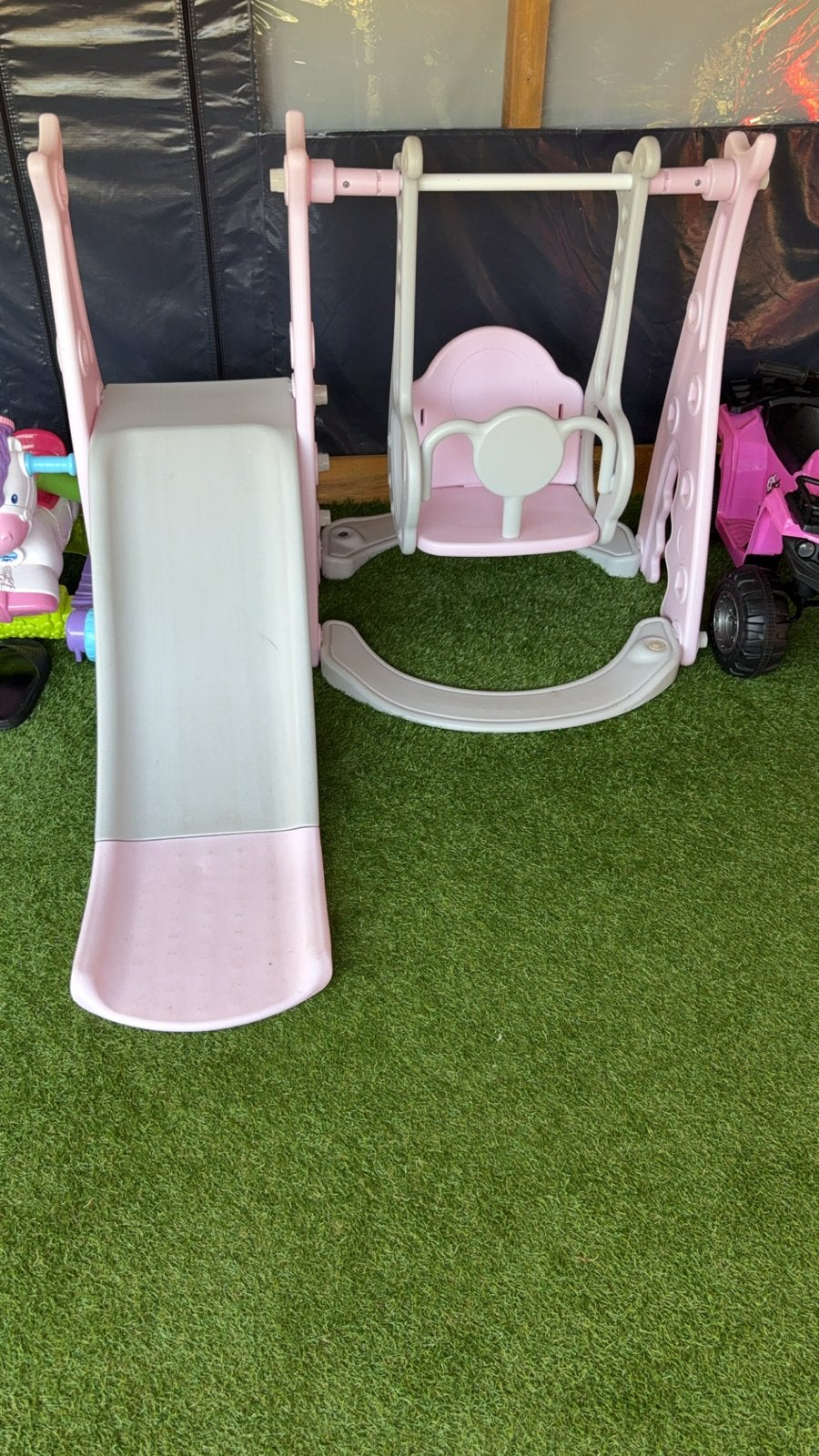 Baby glijbaan met schommel - Roze/Grijs, Ophalen, Gebruikt, Glijbaan