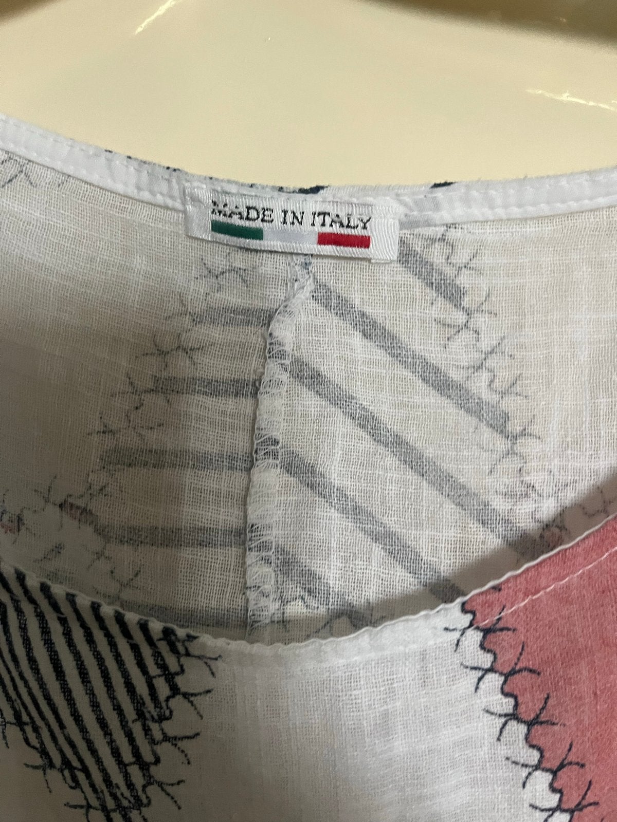 Patchwork Blouse 100% linnenMade in Italy, Kleding | Dames, T-shirts, Zo goed als nieuw, Maat 42/44 (L), Meerkleurig, Lange mouw