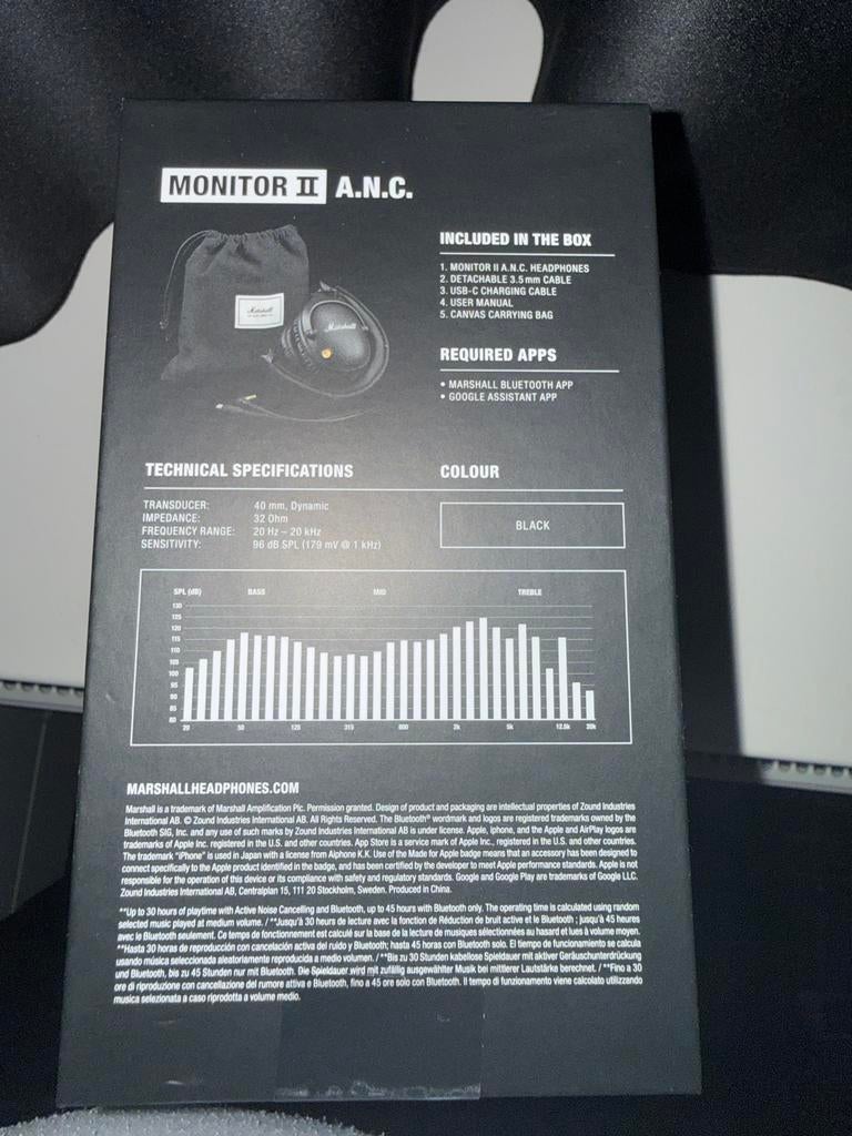 Marshall Monitor II A.N.C. Draadloze Koptelefoon Zwart, Overige merken, Nieuw, Ophalen of Verzenden, Over oor (circumaural)