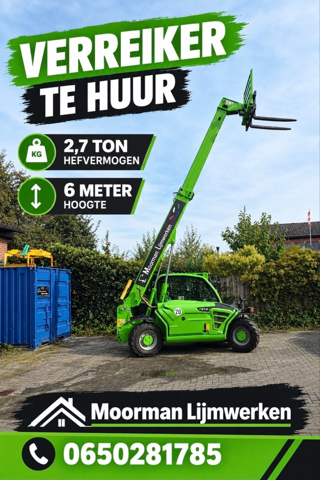 verreiker te huur  Merlo 2.7 ton, 20 m² of meer, Merlo, Ophalen of Verzenden