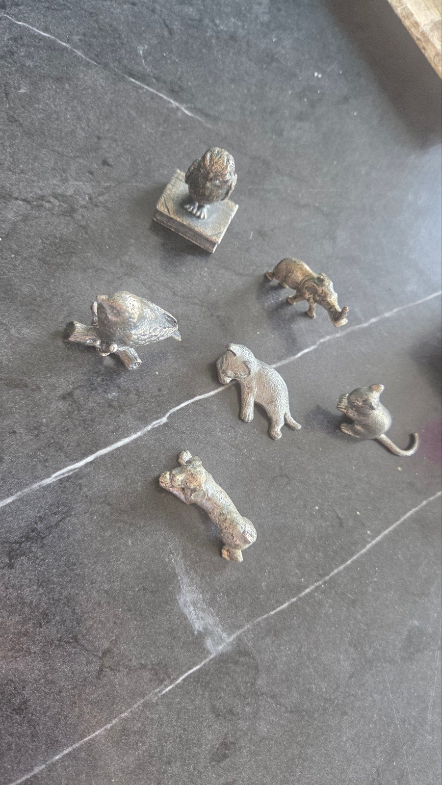 Leuke set van 6 tinnen miniatuur dierfiguren (retro / vintag, Ophalen of Verzenden