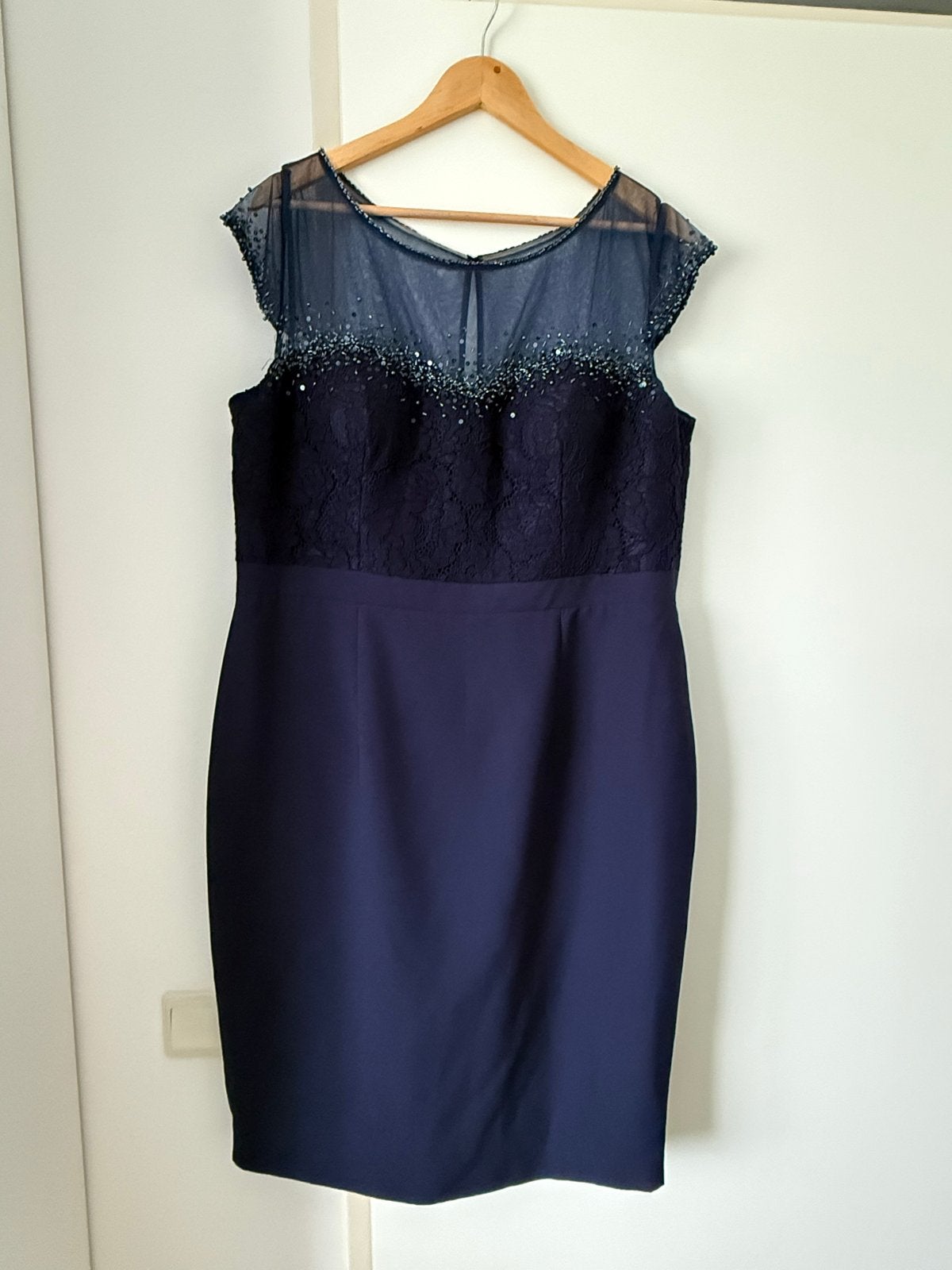 LineAmor feestjurk met kanten jasje - Maat 46, Kleding | Dames, Blauw, Maat 46/48 (XL) of groter, Ophalen of Verzenden, Zo goed als nieuw