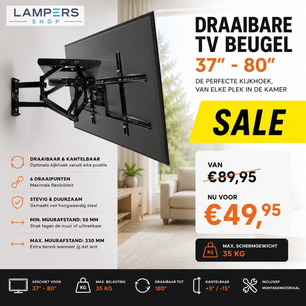 Draai- en Kantelbare TV-Muurbeugel - 37-80 " - Max. 35 Kg, Ophalen of Verzenden, Nieuw