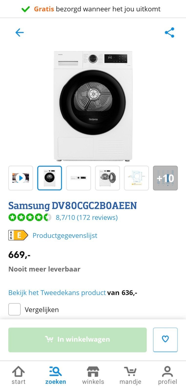 Samsung DV80CGC2B0AEEN Warmtepompdroger 2 JAAR OUD !!!, Gebruikt, 8 tot 10 kg, Ophalen of Verzenden, 85 tot 90 cm