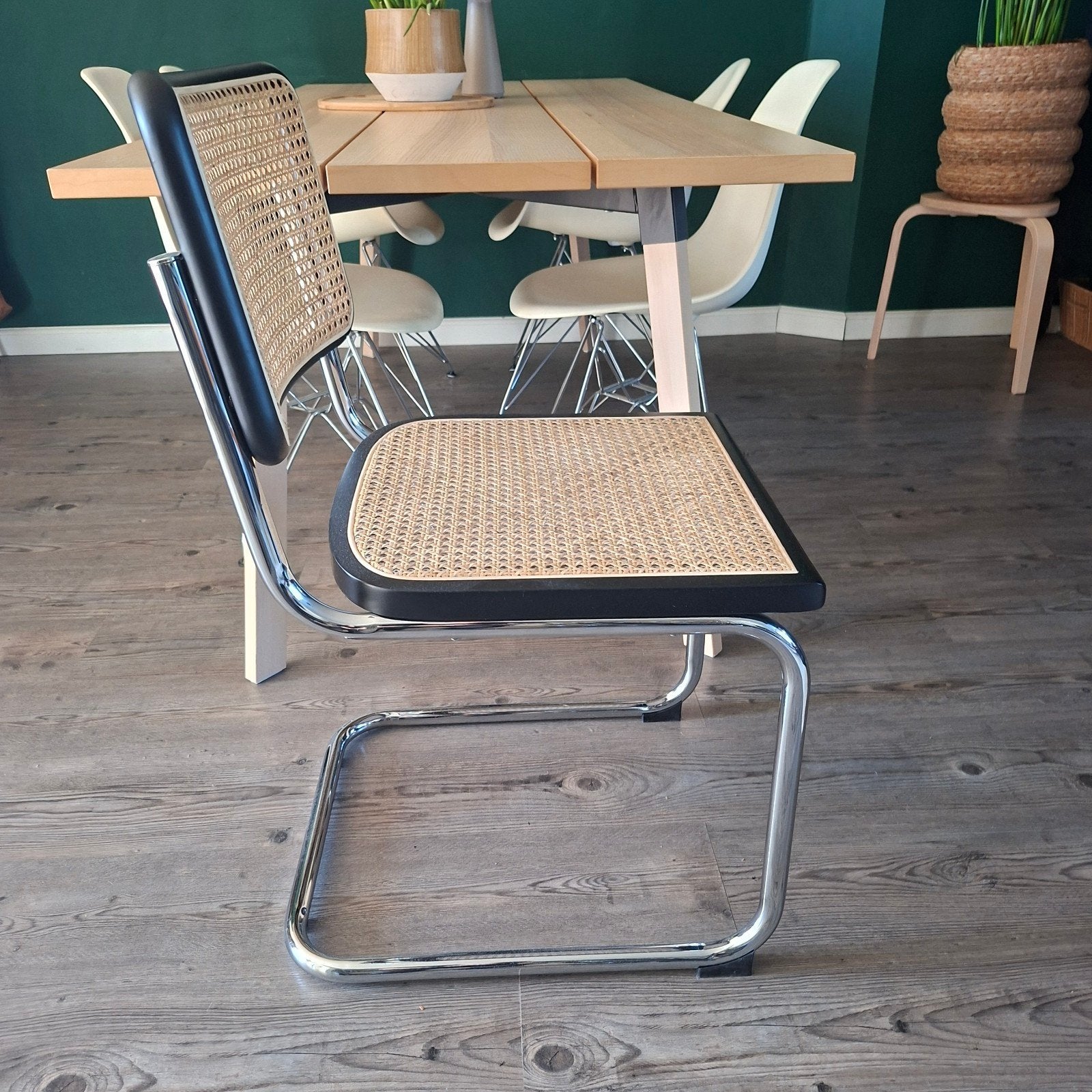 16x Thonet stijl Cesca Breuer buisstoel zwart Rotan webbing, Hout, Vintage Bauhaus retro design, Zwart, Nieuw