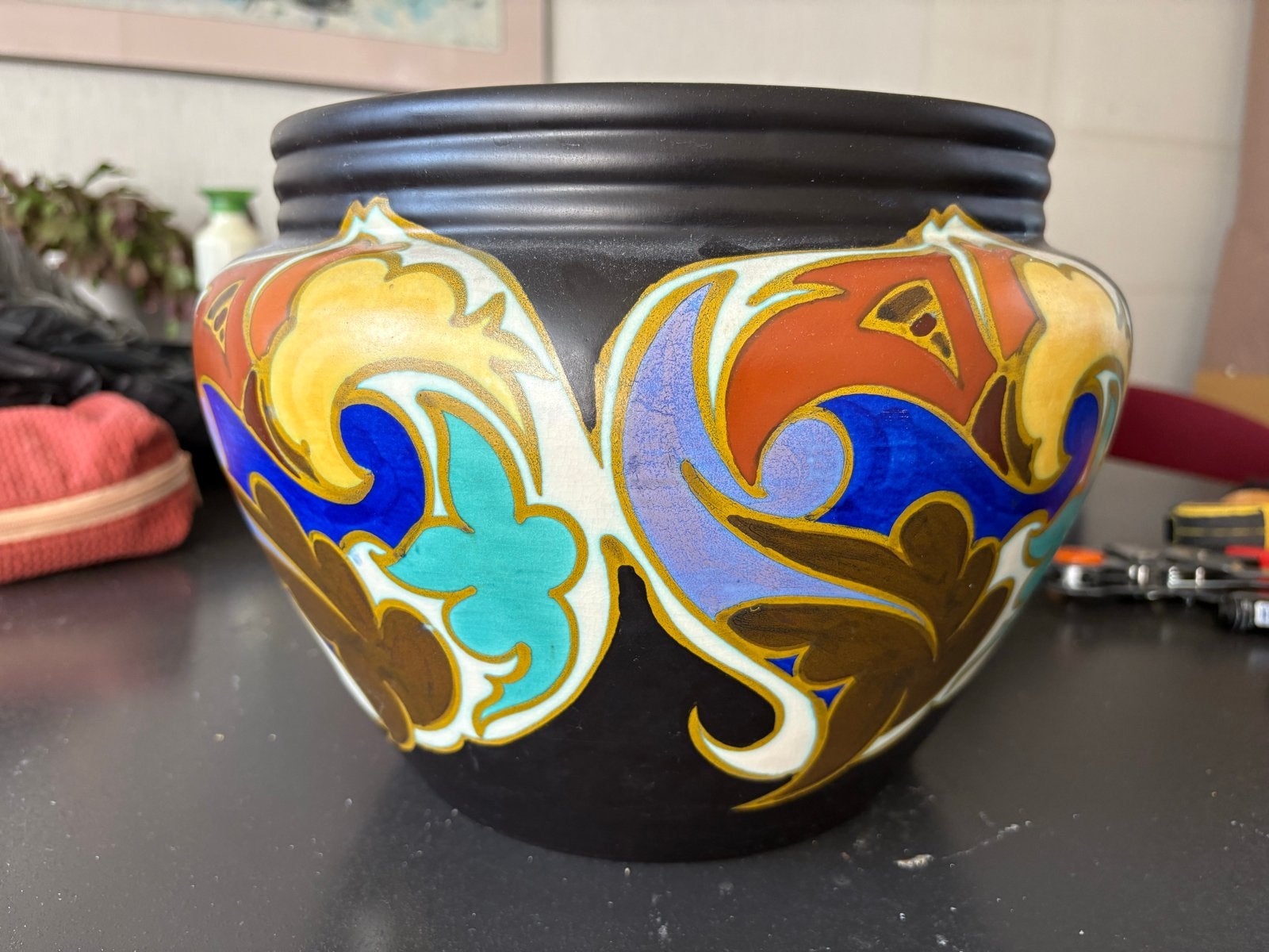 Prachtige Gouds Plateel bloempot, Art Deco stijl, Antiek en Kunst, Ophalen of Verzenden