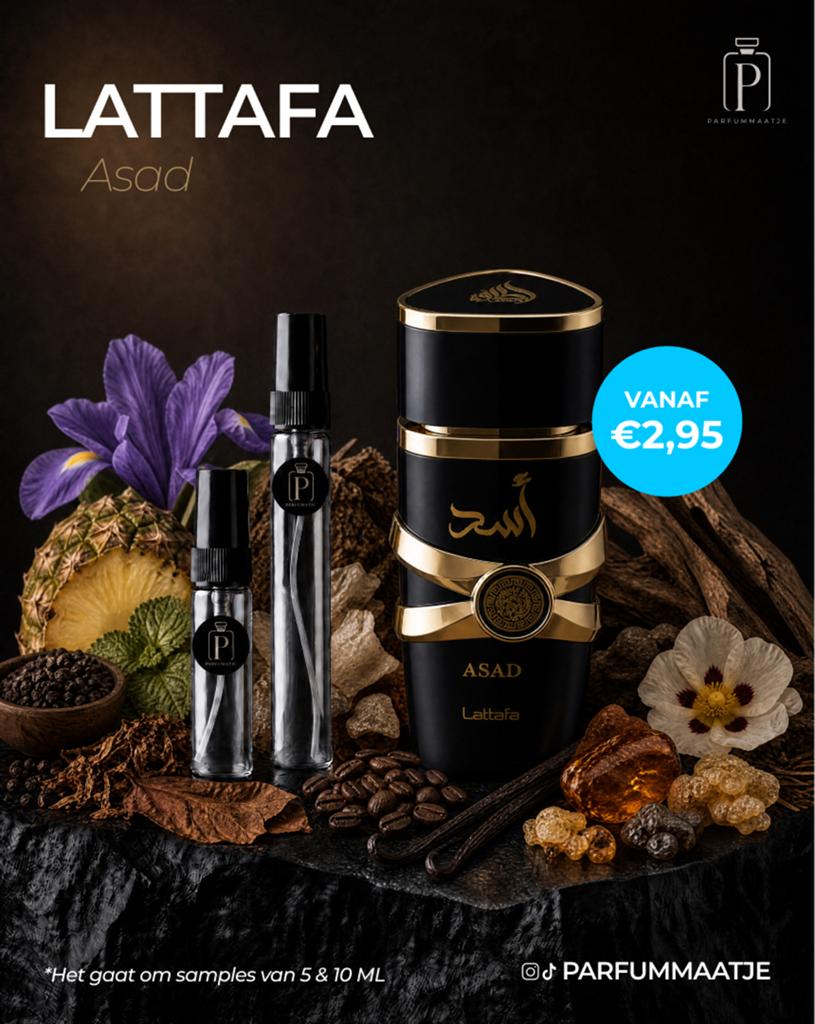 LATTAFA Asad samples te koop, Sieraden, Tassen en Uiterlijk, Uiterlijk | Parfum, Nieuw, Ophalen of Verzenden