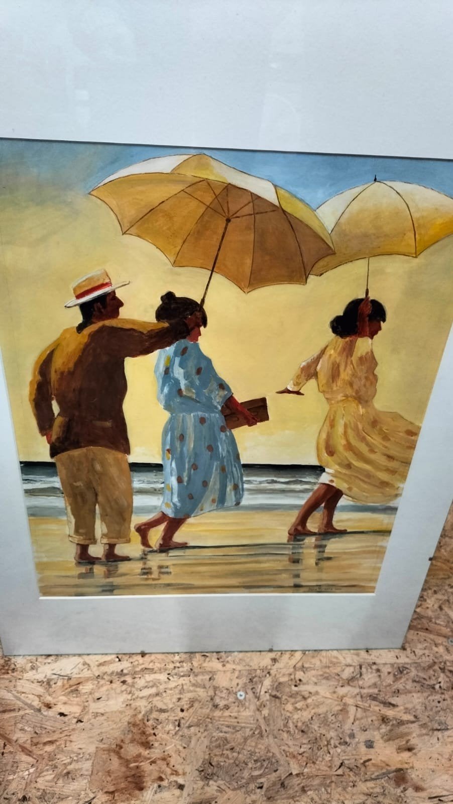 Schilderij Jaap Kuipers 2000 - Strandscène met parasols, Ophalen