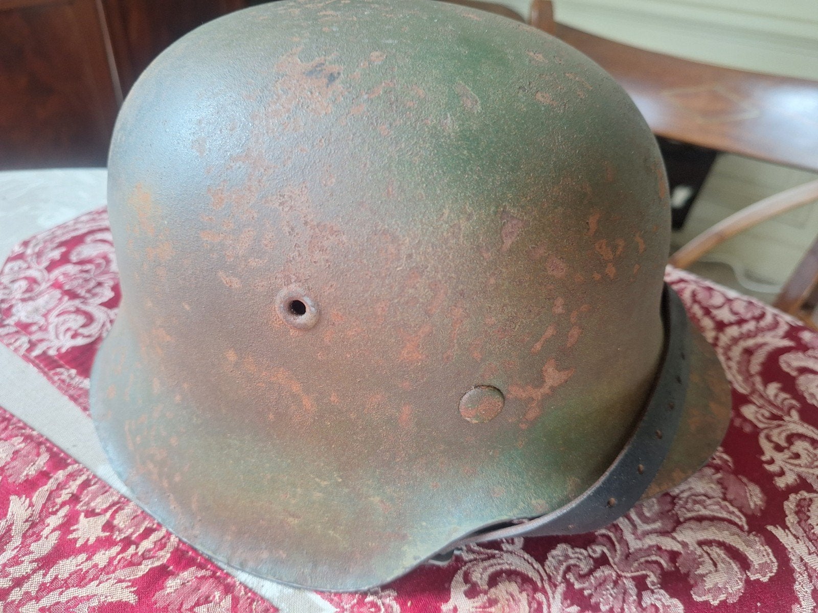 Duitse M42 helm met Normandy camouflage, Verzenden, Duitsland, Helm of Baret
