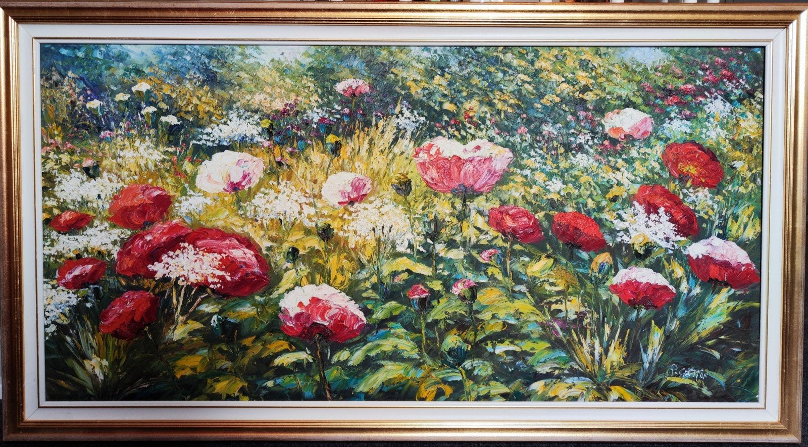 Schilderij met bloemen, gesigneerd P. Caston, Doek, Impressionistisch, Olieverf, Origineel werk