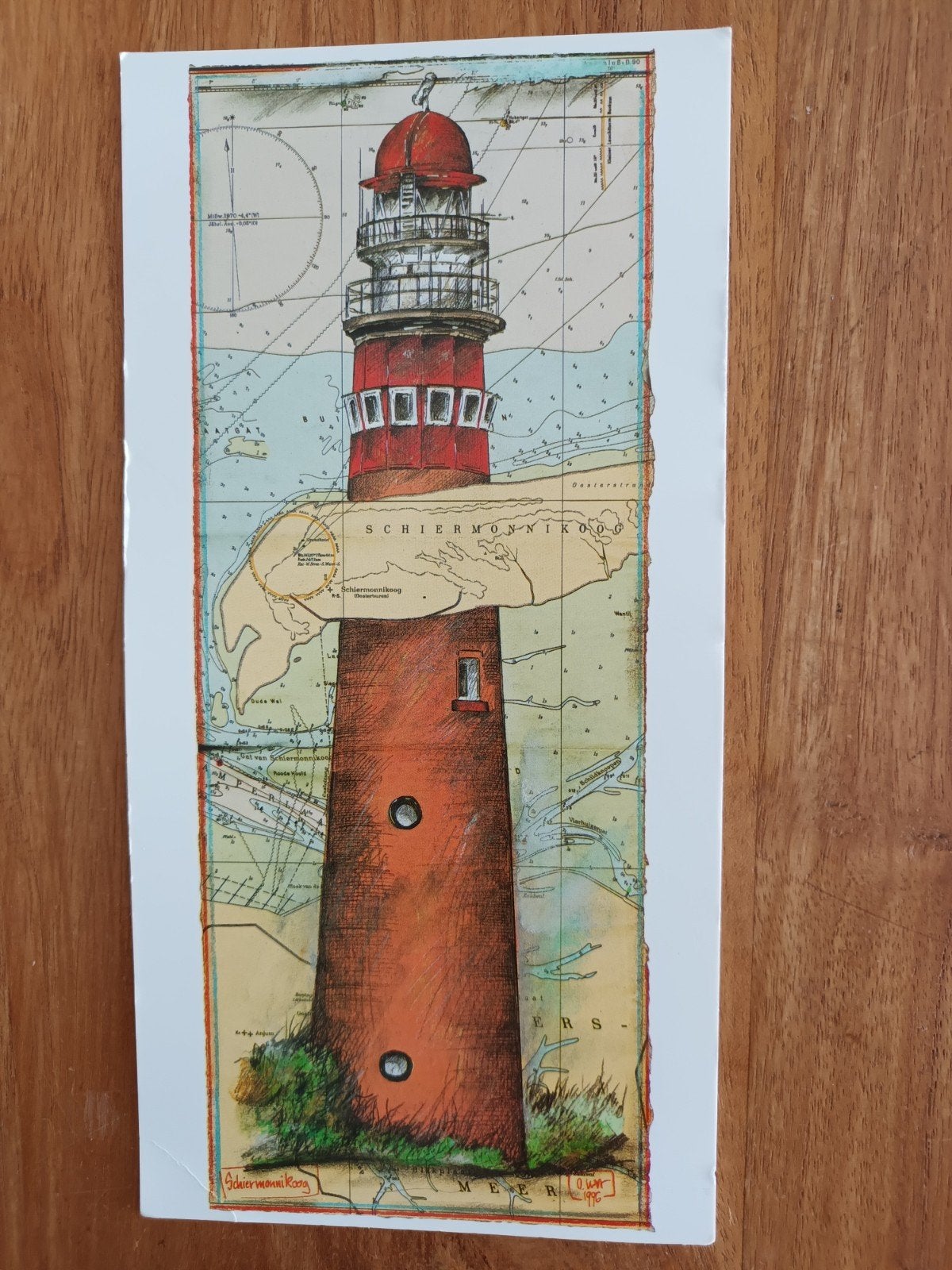 Kunstkaart vuurtoren Schiermonnikoog, Verzamelen, Ophalen of Verzenden, 1980 tot heden, Ongelopen, Noord-Holland