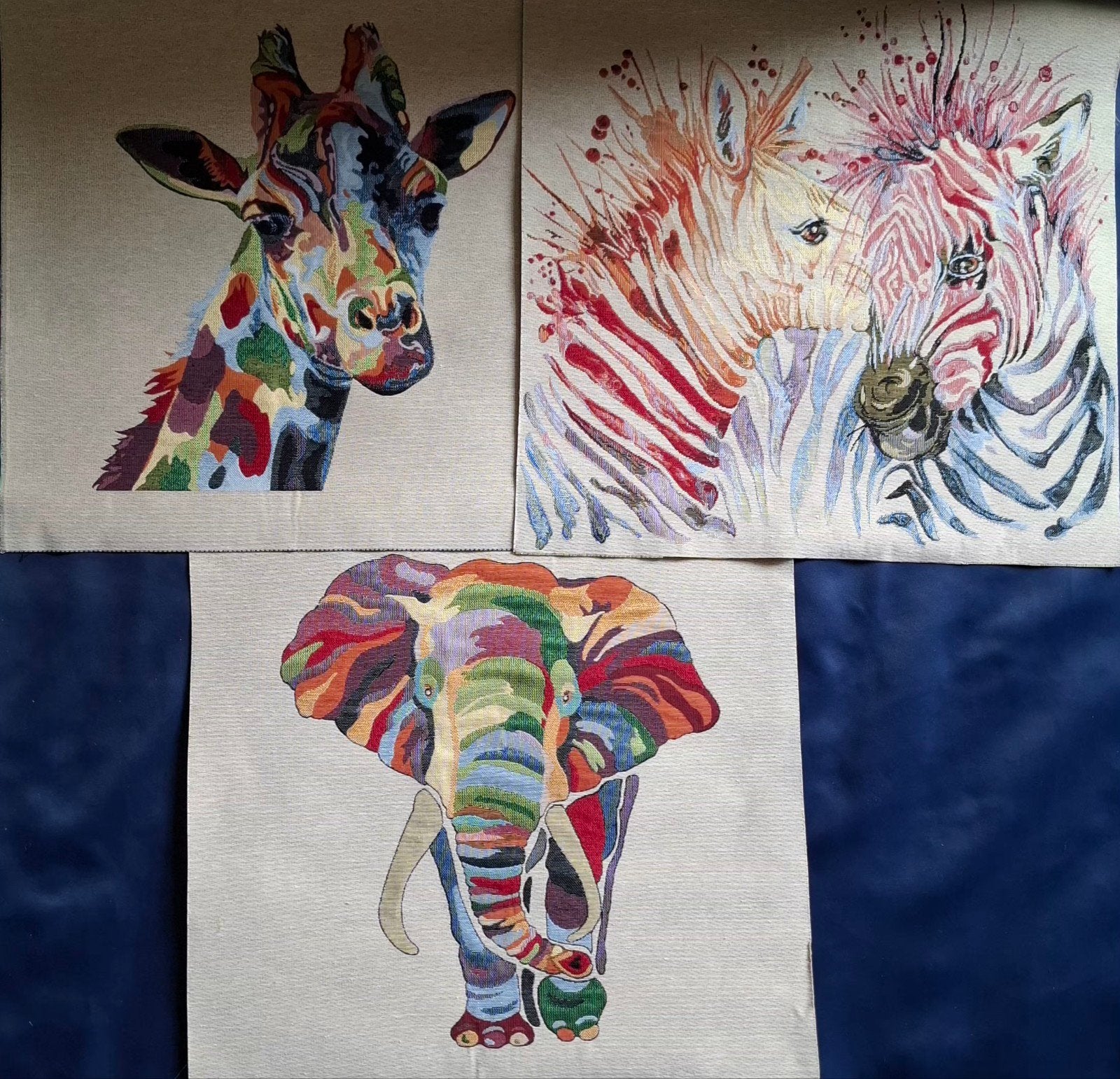 3 Lappen Gobelin Stof 47x47 - Olifant, Giraffe & Zebra, Ophalen of Verzenden, Nieuw, 30 tot 200 cm, 30 tot 120 cm
