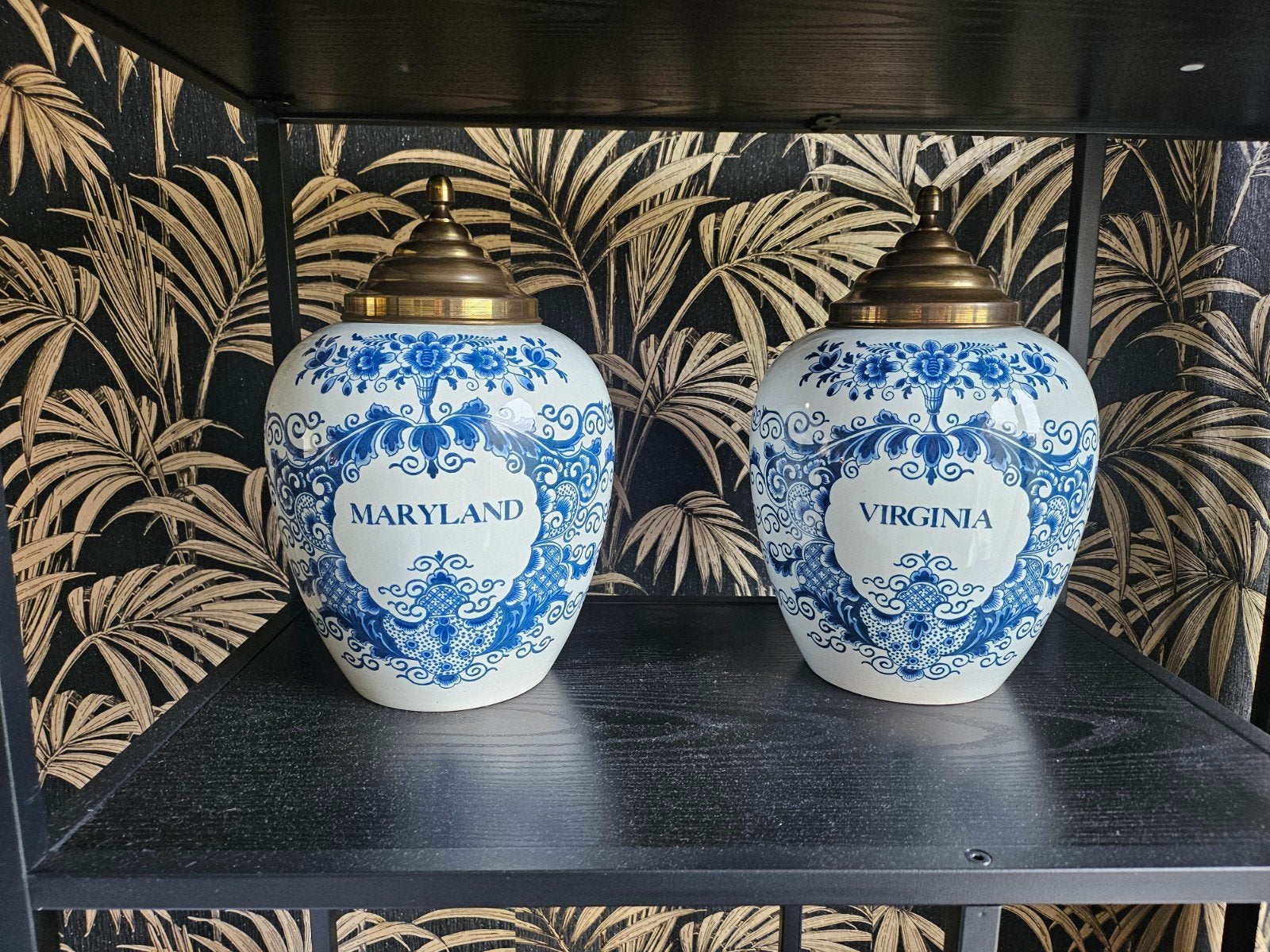 Set van 2 Delft blauw gemberpotten 'Maryland' en 'Virginia', Ophalen