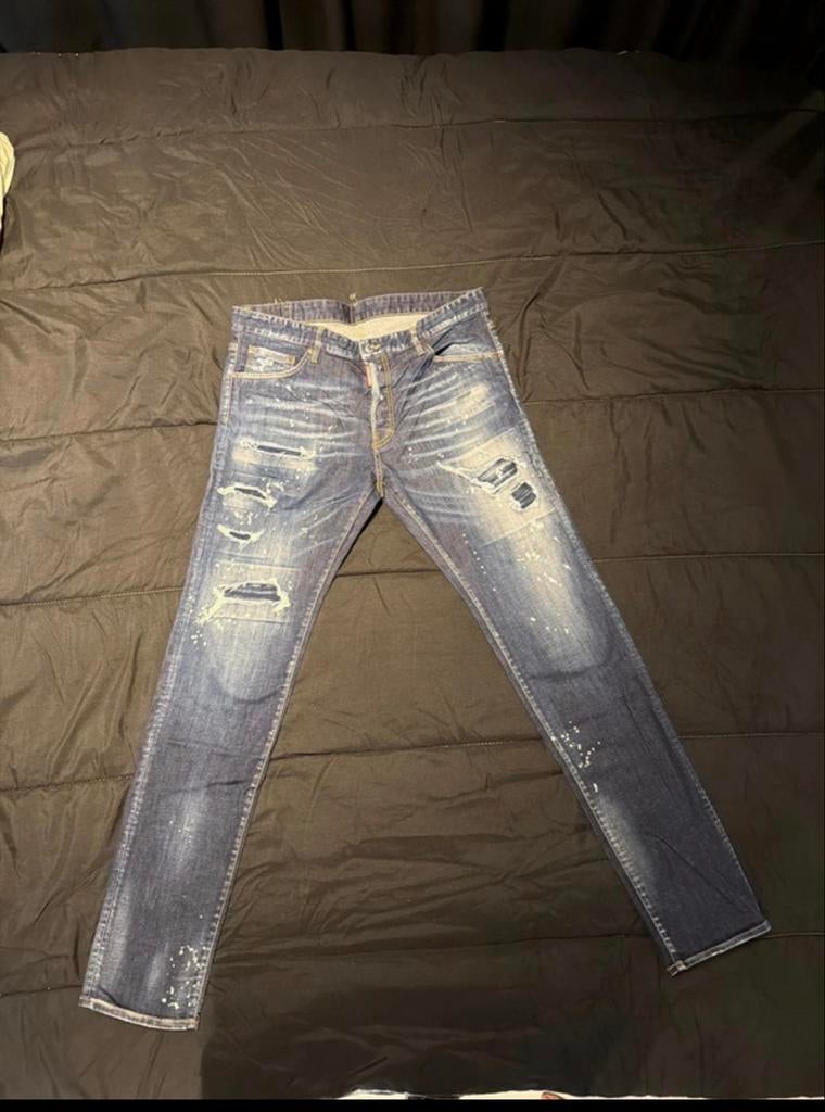 Dsquared2 Jeans - Donkerblauw met distressed details, Ophalen of Verzenden, Gedragen, Blauw, W36 - W38 (confectie 52/54)