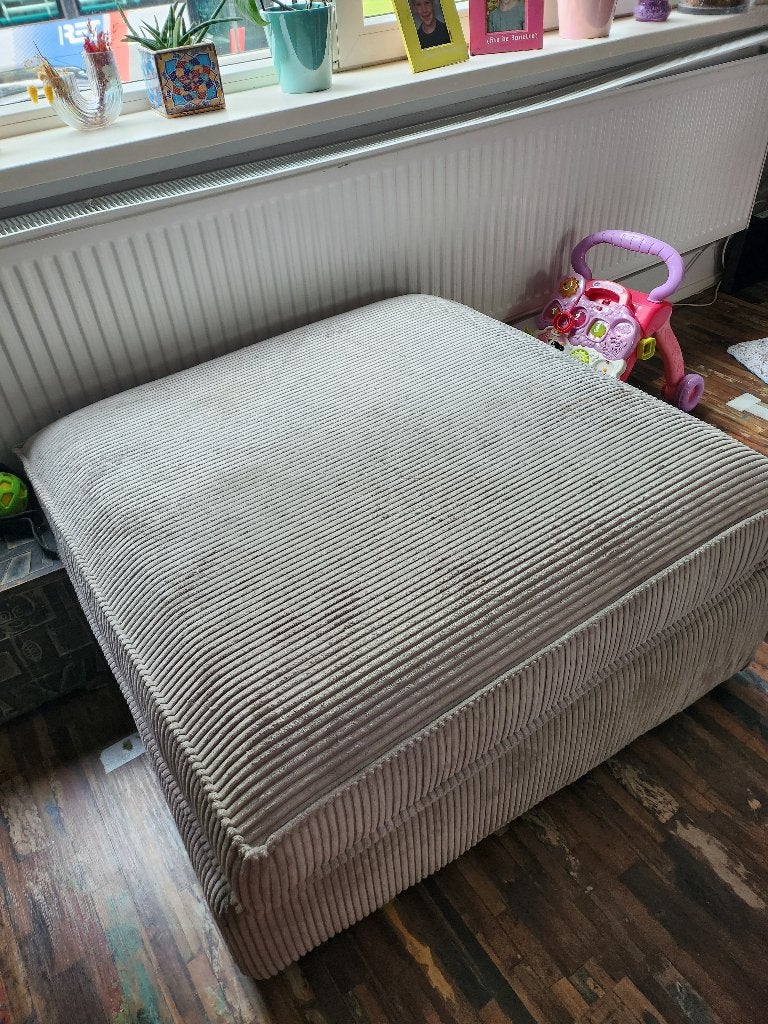 Hocker grijze ribstof, Huis en Inrichting, Banken | Voetenbanken en Poefen, Ophalen, Vierkant, 75 tot 100 cm, 75 tot 100 cm
