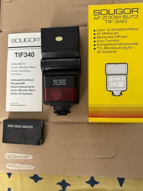 Soligor TIF 340 AF Zoom Flitser voor Minolta, Overige merken, Externe flitser, Minolta, Ophalen of Verzenden