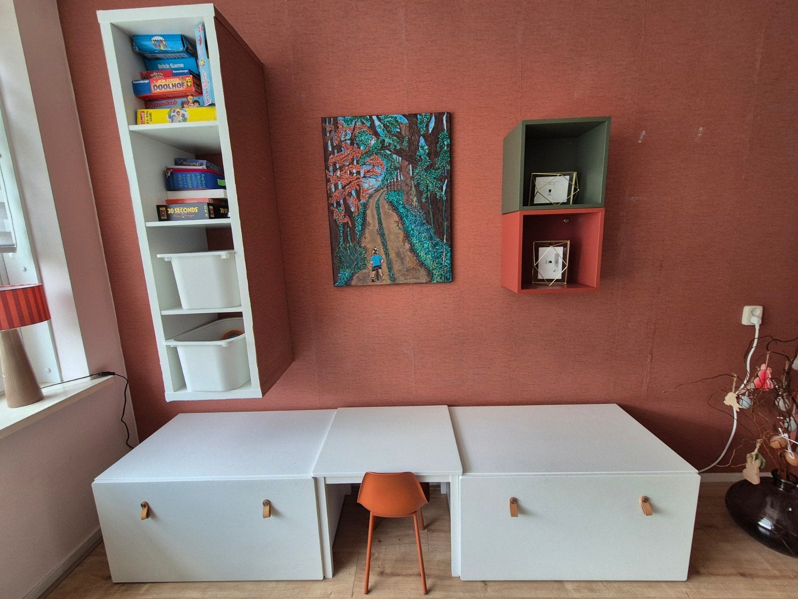 2 leuke ikea kubussen voor aan de muur,  groen en terra, Ophalen, 25 tot 50 cm, 50 tot 100 cm, Minder dan 100 cm