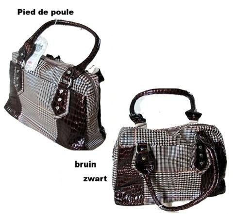 Handtas LYDC pied de poule bruin zwart, Sieraden, Tassen en Uiterlijk, Tassen | Damestassen, Verzenden, Nieuw, Bruin, Handtas