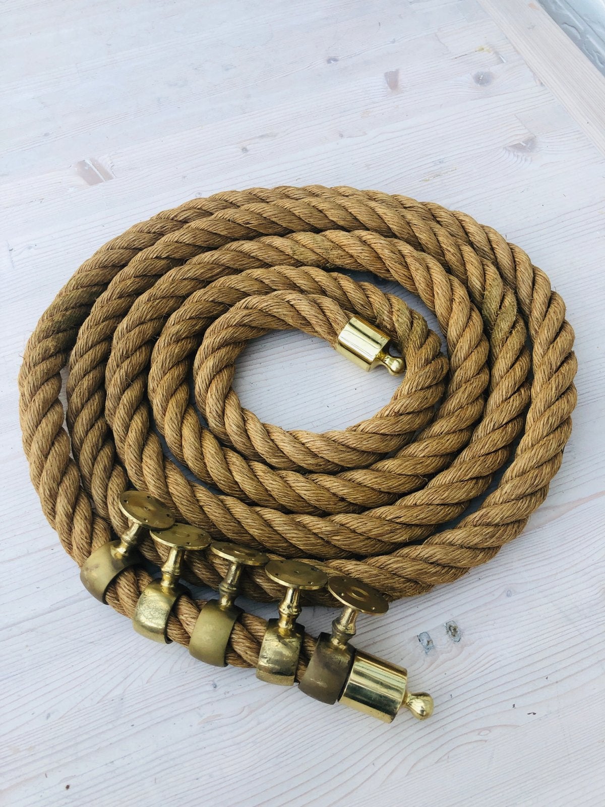 Klassieke scheepstouw trapleuning met messing, Gebruikt, Ophalen of Verzenden, Klassiek, Natuurlijk materiaal