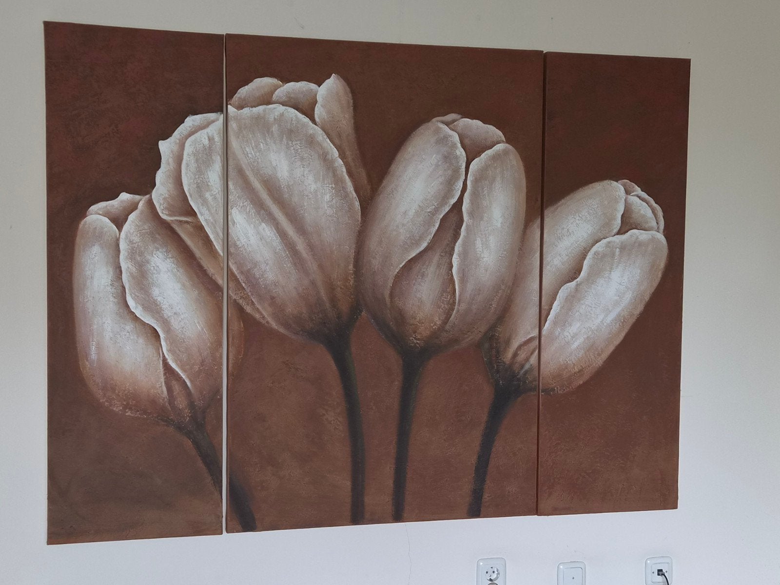 Drieluik schilderij met tulpen, Ophalen, Zo goed als nieuw, 125 cm of meer, Schilderij