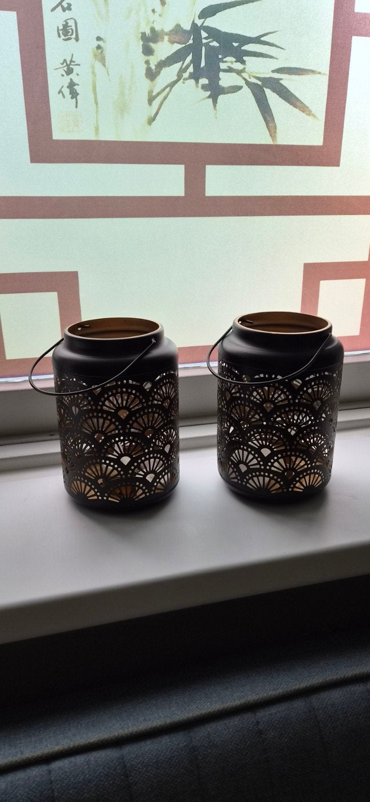 2 zwart met gouden binnenkant windlichten, Ophalen of Verzenden, Zwart