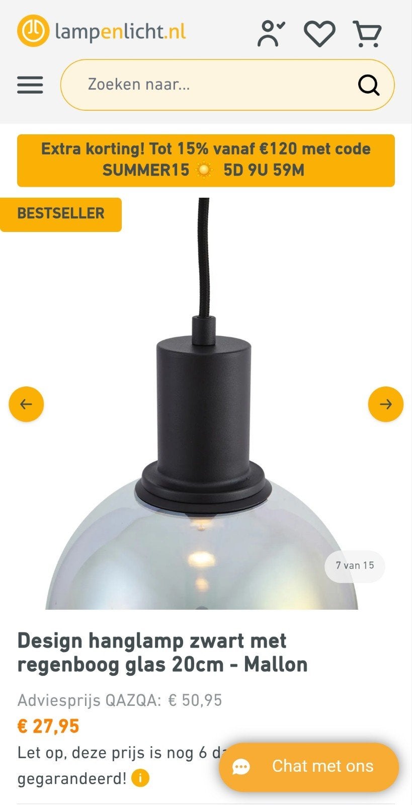Design hanglamp zwart met regenboog glas 20cm - Mallon, Huis en Inrichting, Ophalen of Verzenden, Nieuw, Glas