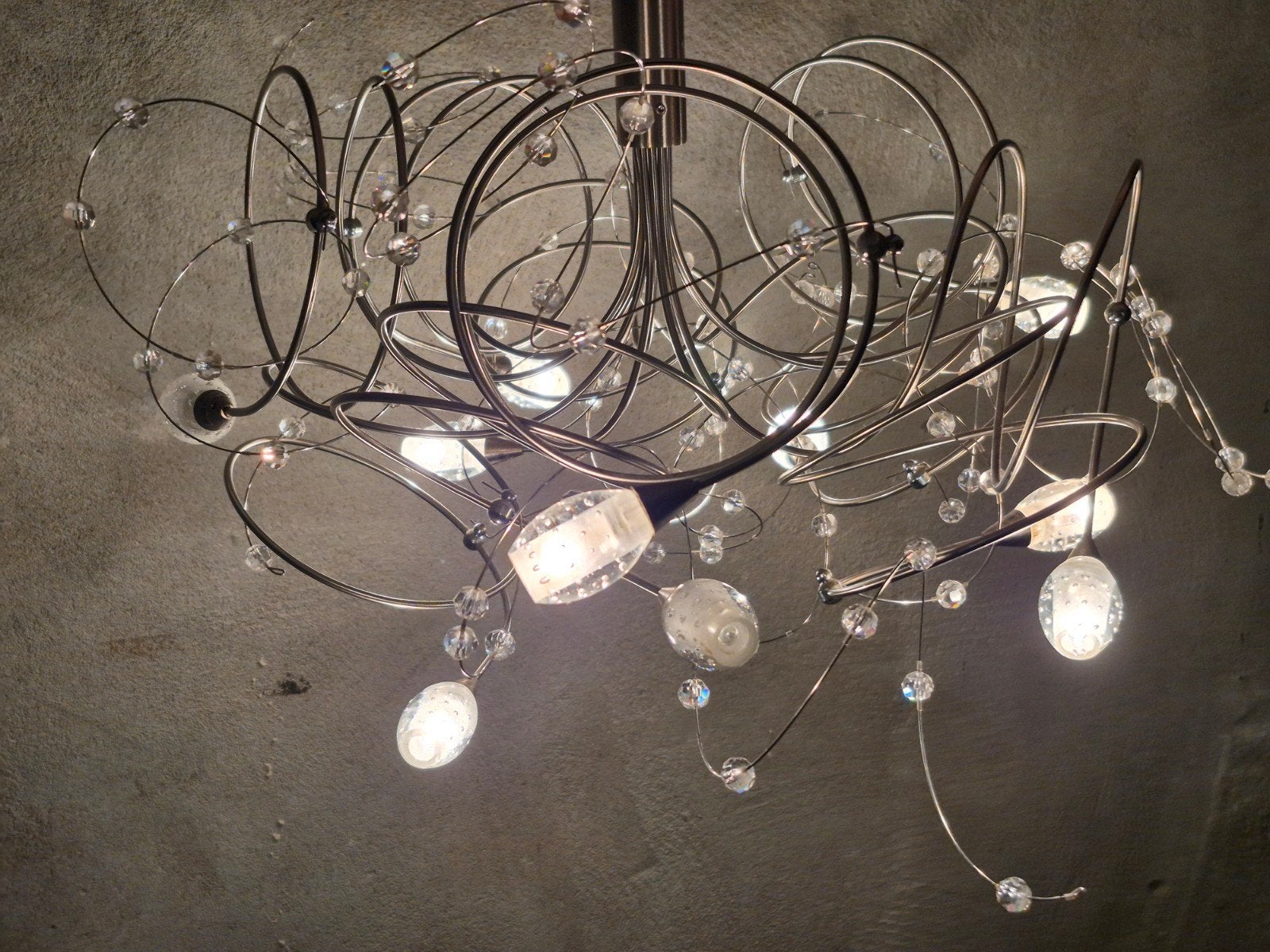 Design Plafondlamp Kroonluchter  10 lichts, Ophalen, Gebruikt, Glas, G4