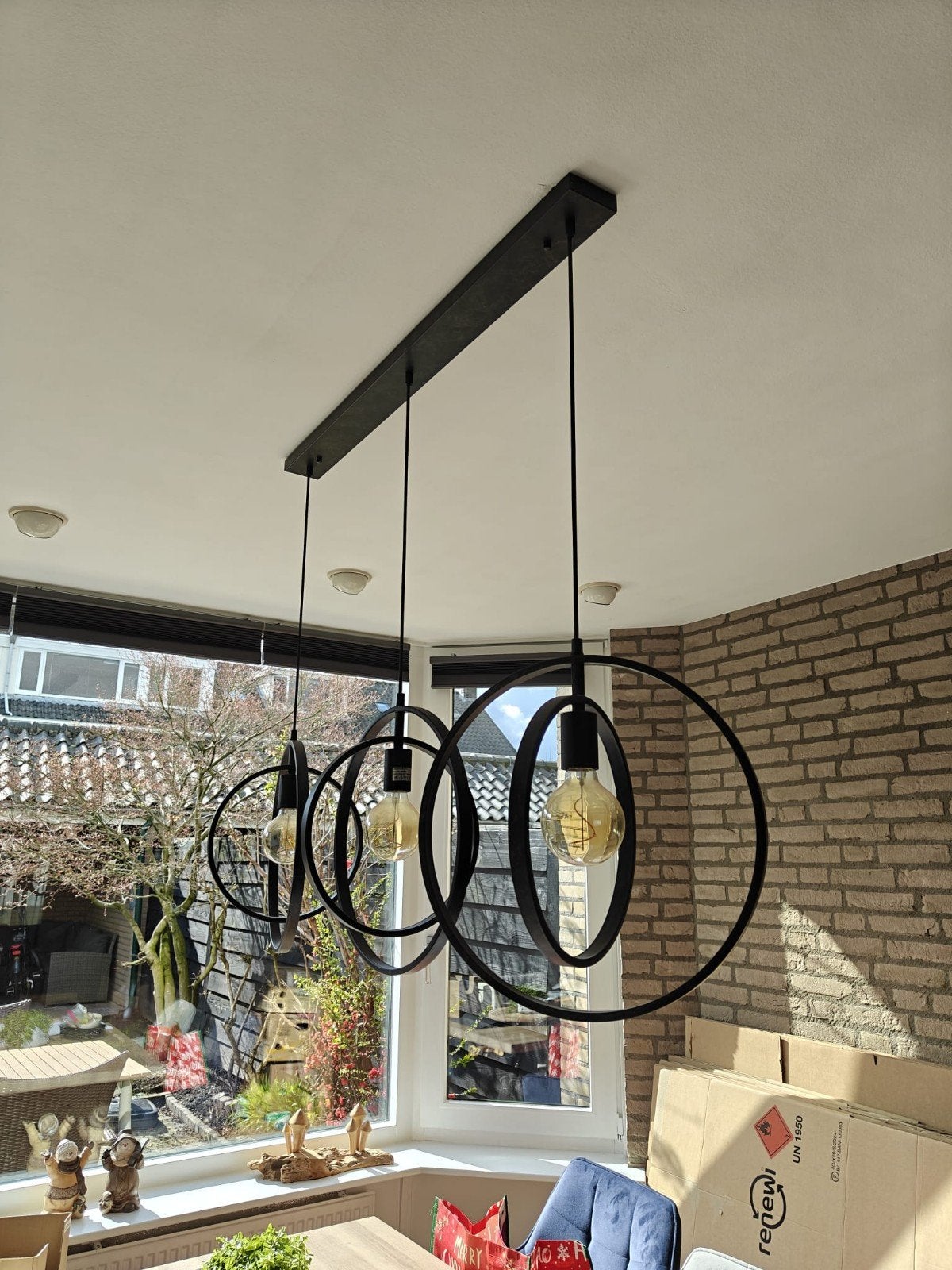 Moderne hanglamp met 3 draaibare ringen, Ophalen, Zo goed als nieuw, E27 (groot)