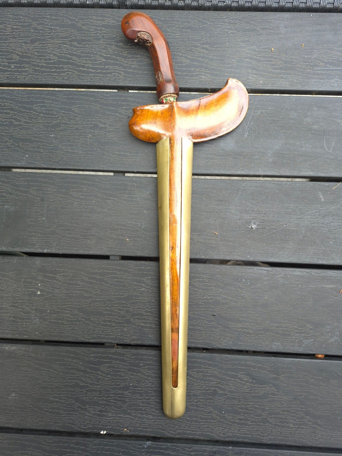 Oude Javaanse Solo Keris, Antiek en Kunst, Kunst | Niet-Westerse kunst, Wapen, Indonesië, Hout, Bruin, Gesneden, Handgemaakt, Versierd