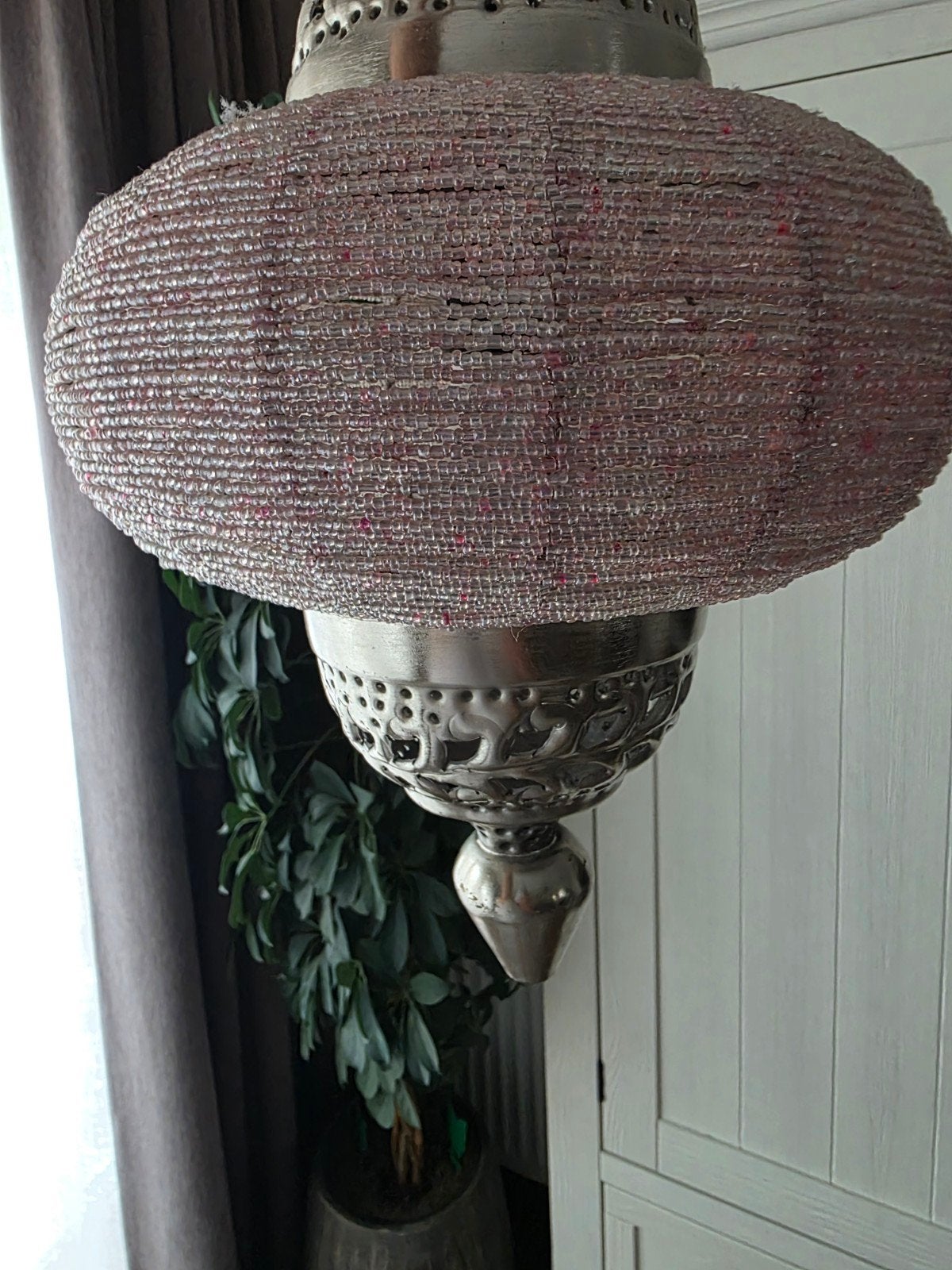 Hanglamp, plafondlamp - Roze - 40x25cm met 15cm ketting, Ophalen, Gebruikt, Overige materialen, E27 (groot)