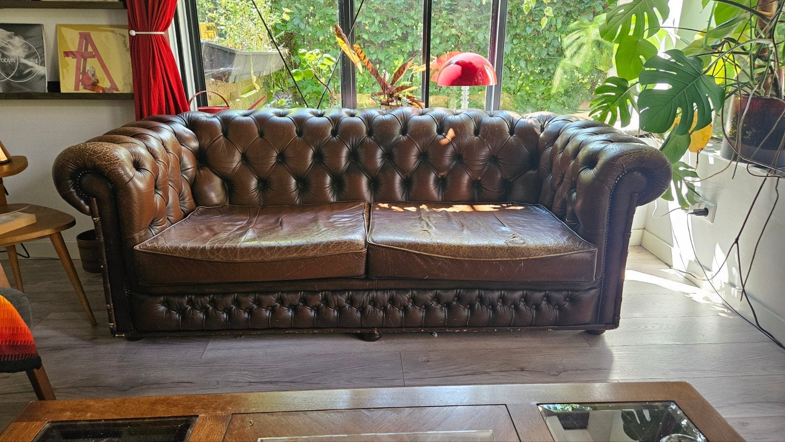 Mooie originele bruine Chesterfield bank, Huis en Inrichting, Ophalen, Gebruikt, Chesterfield, Driepersoons