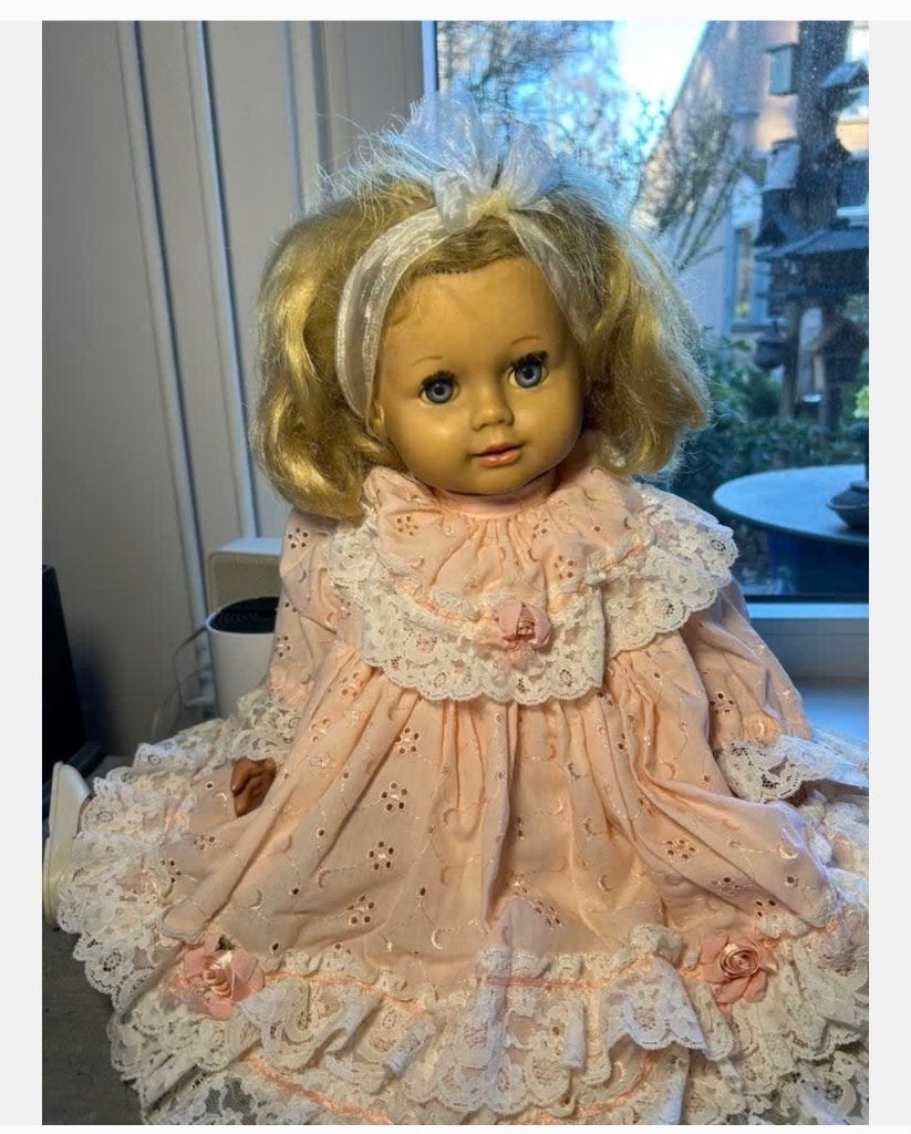 Vintage Schildpad pop met mooie kleding 56 cm hoog, Ophalen of Verzenden, Zo goed als nieuw, X, Pop