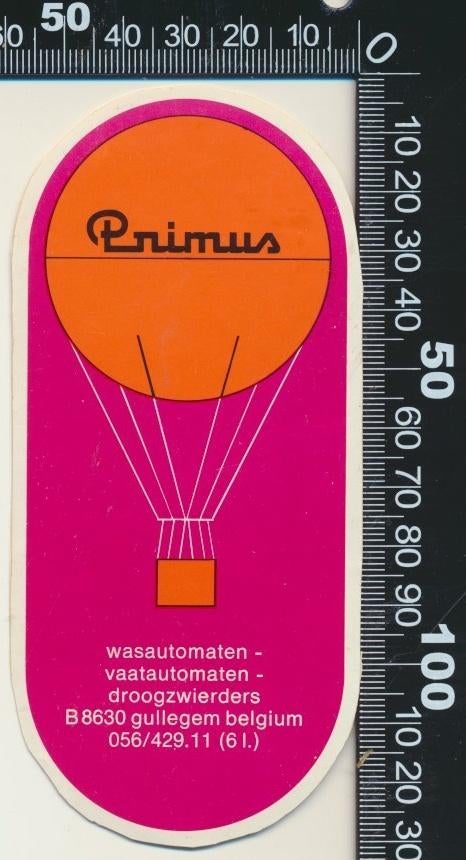 Sticker: Primus Wasoutomaten Vaatautomaten - Gullegem, Ophalen of Verzenden, Zo goed als nieuw, Bedrijf of Vereniging