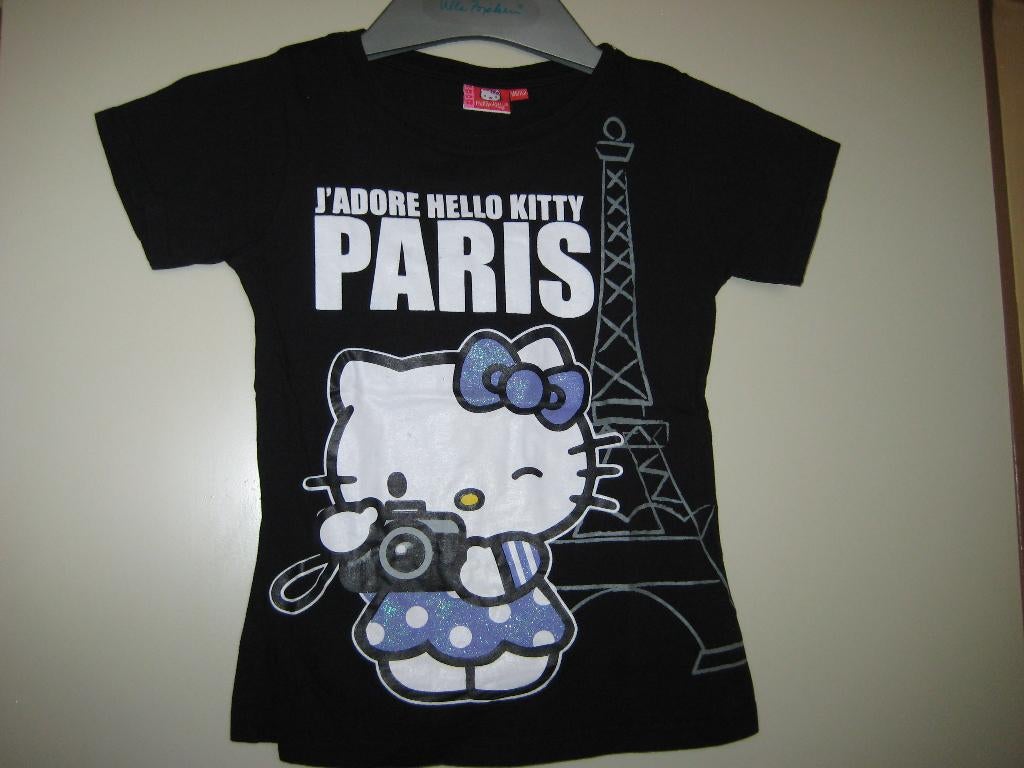 Zwart Hello Kitty shirt, 146/152, Ophalen of Verzenden, Zo goed als nieuw, Meisje, Shirt of Longsleeve