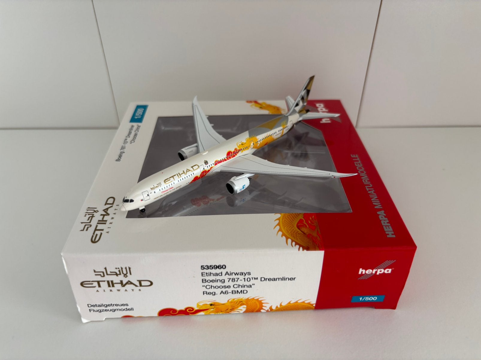 Herpa 535960 Etihad Airways Boeing 787-10 Dreamliner 1:500, Ophalen of Verzenden, Zo goed als nieuw, Schaalmodel