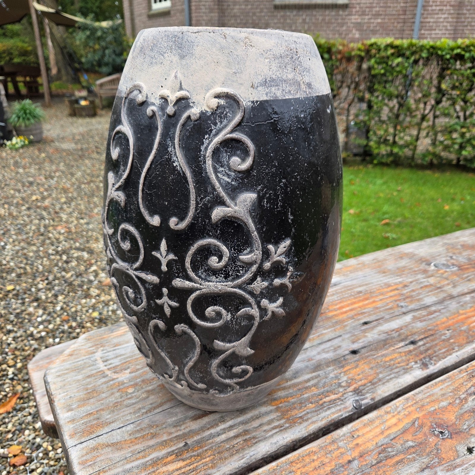 grote vaas aardewerk 46 cm, Ophalen, Gebruikt, Grijs, 46 cm
