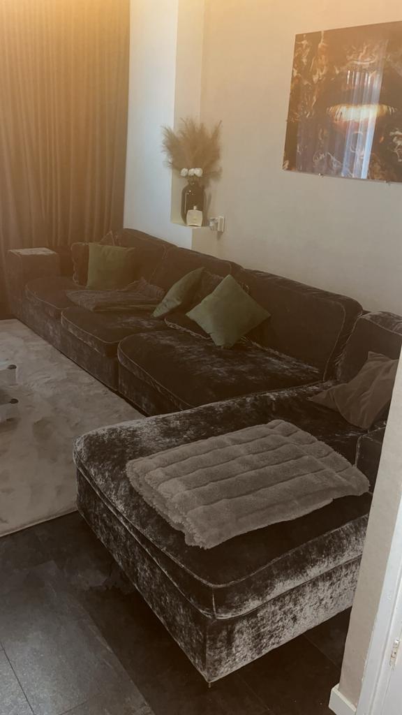 Veldvet/suede bankstel, Huis en Inrichting, Ophalen of Verzenden, Zo goed als nieuw