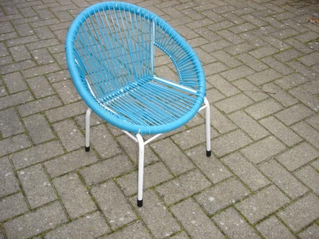 Vintage Spaghetti Lounge-stoel Jaren 50/60 voor kind, Huis en Inrichting, Ophalen, Gebruikt, Blauw, Overige materialen