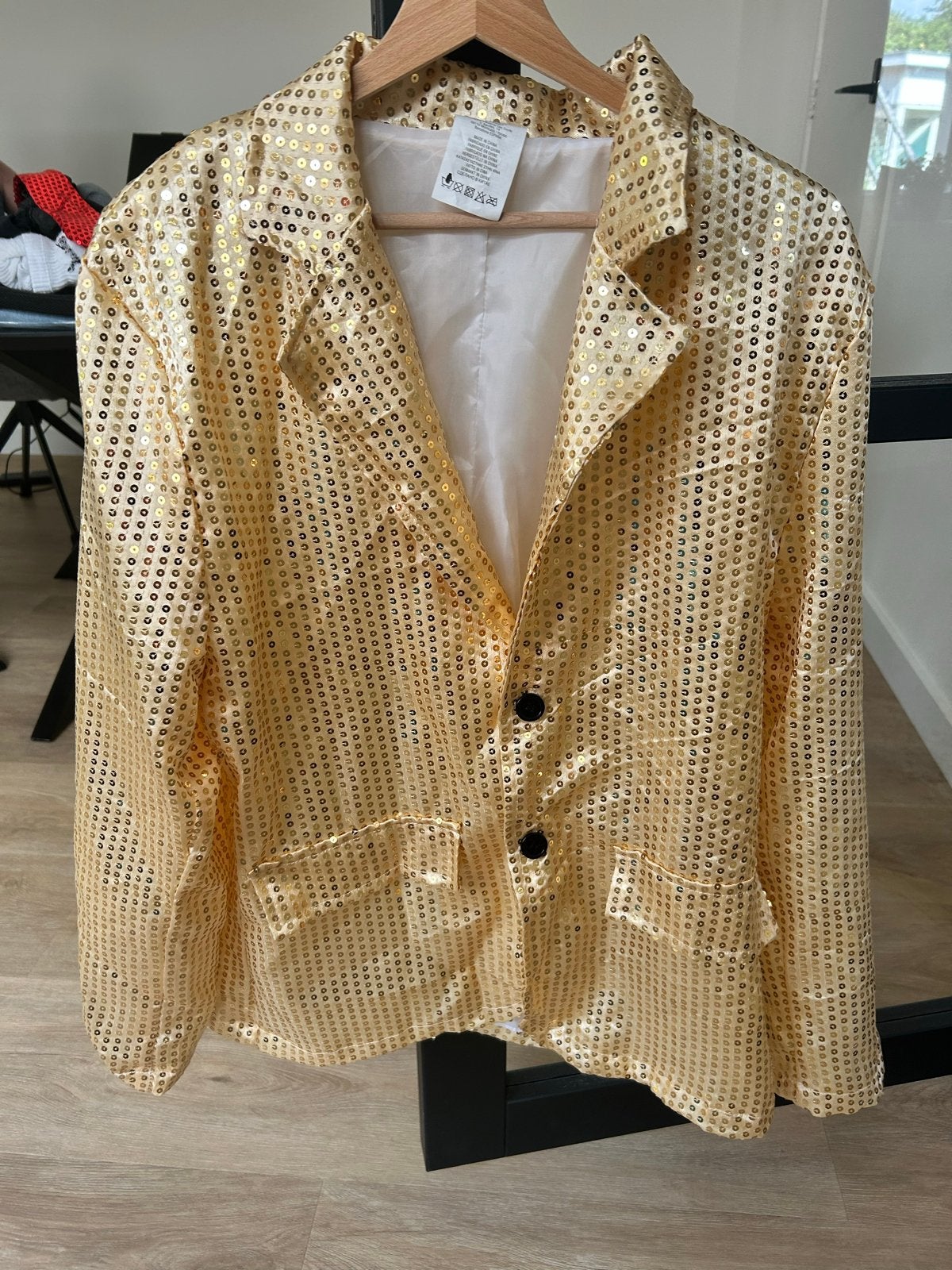 Gouden pailletten colbert - Maat 48-50 / M, Ophalen, Carnaval, Maat 48/50 (M), Zo goed als nieuw
