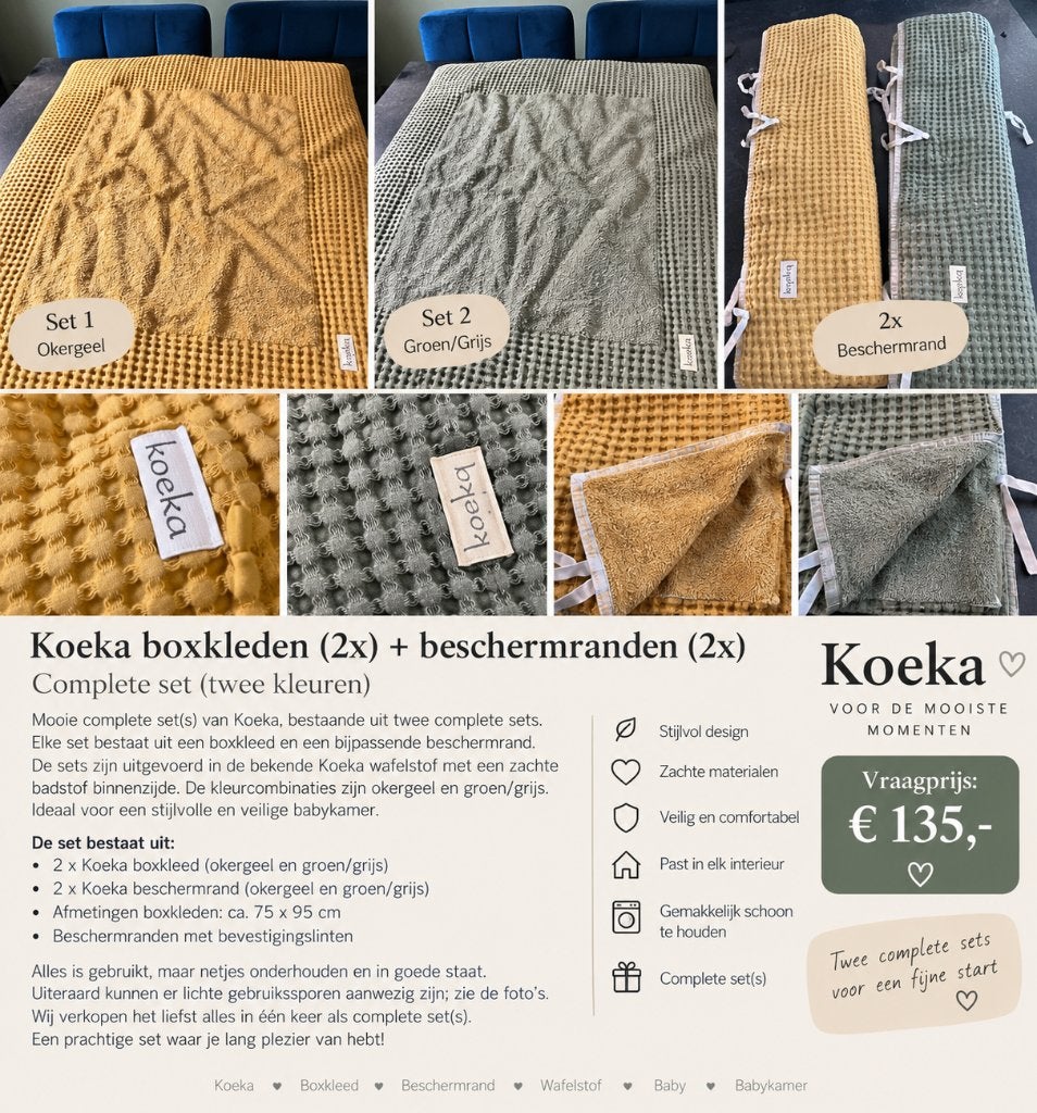 2 complete Koeka boxsets | 2 boxkleden + 2 beschermranden, Ophalen, Gebruikt, Rechthoekig, Boxkleed
