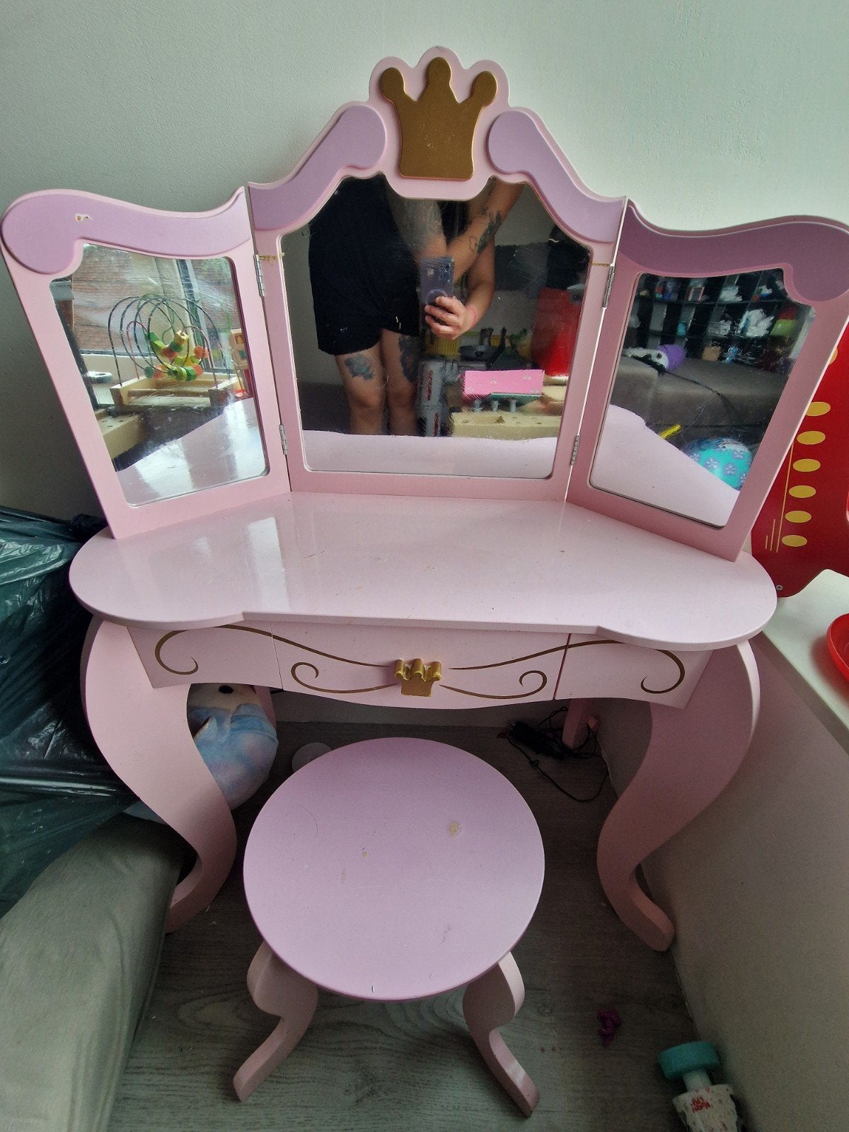 Roze prinsessen kaptafel met krukje, Ophalen, Gebruikt, Tafel(s) en Stoel(en)