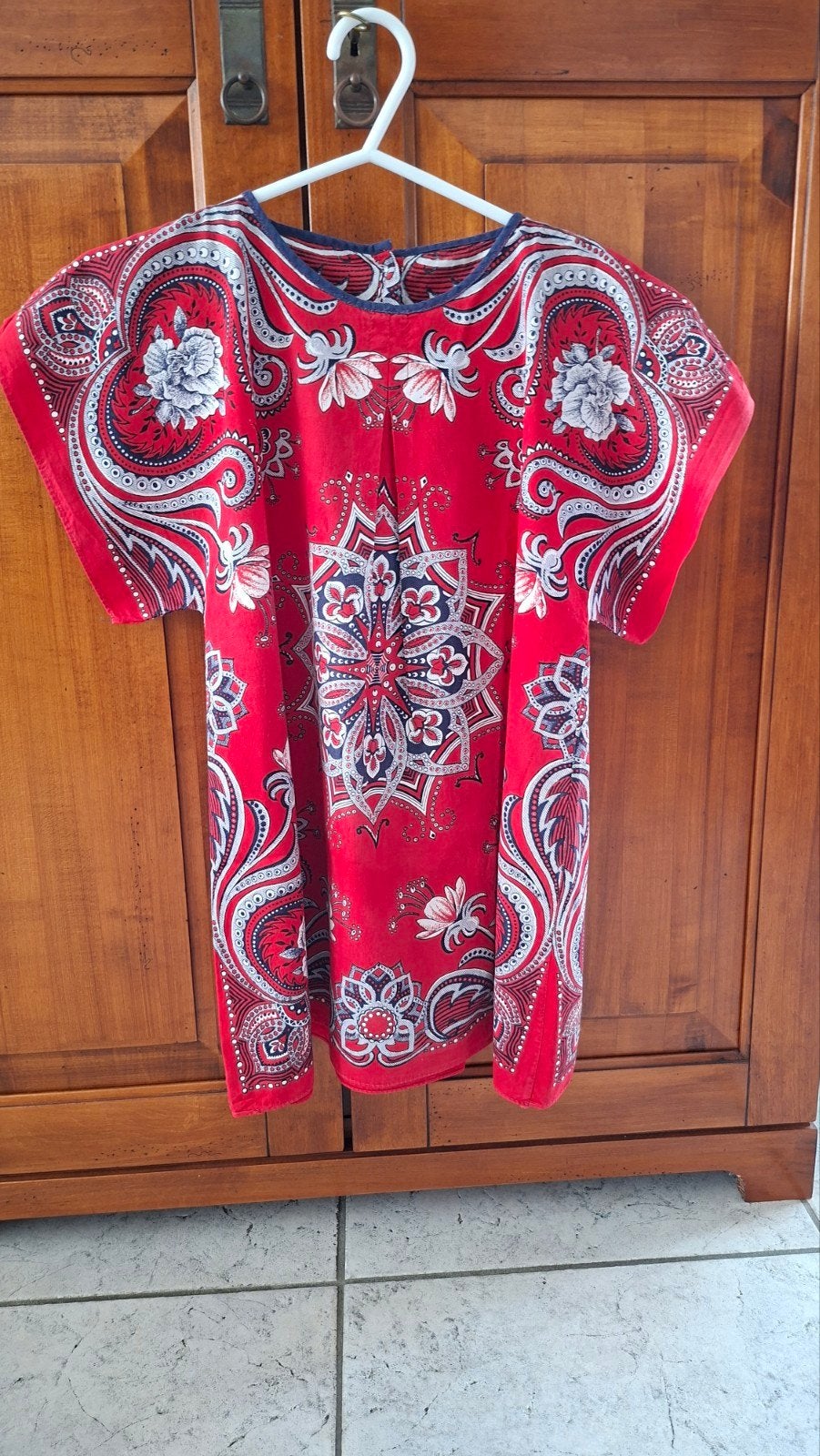 Boerenkiel, blouse/ jurkje van rode zakdoek kind., Ophalen, Zo goed als nieuw, Korte mouw, Maat 34 (XS) of kleiner