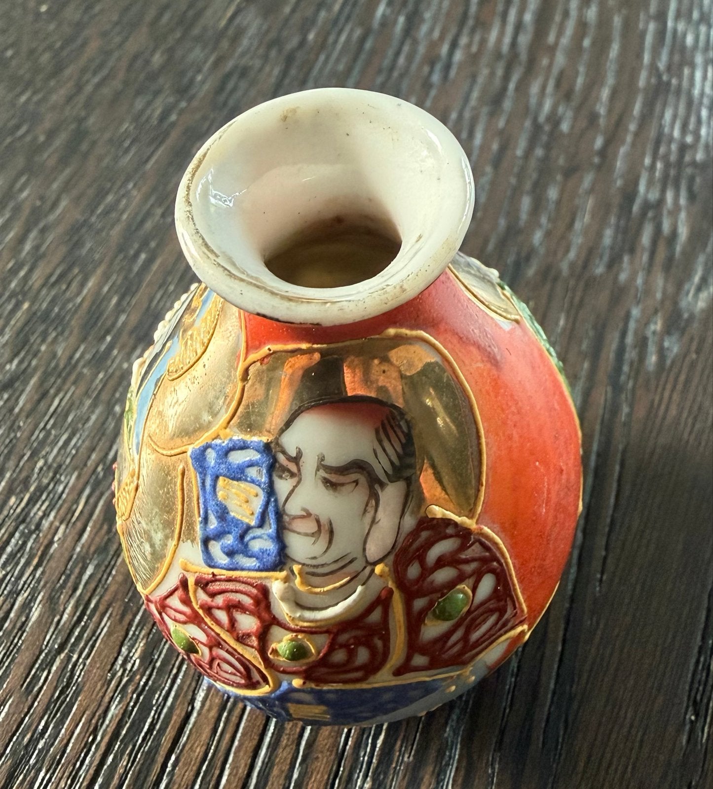 Vintage Satsuma-stijl miniatuur vaasje, handgeschilderd, Ophalen of Verzenden