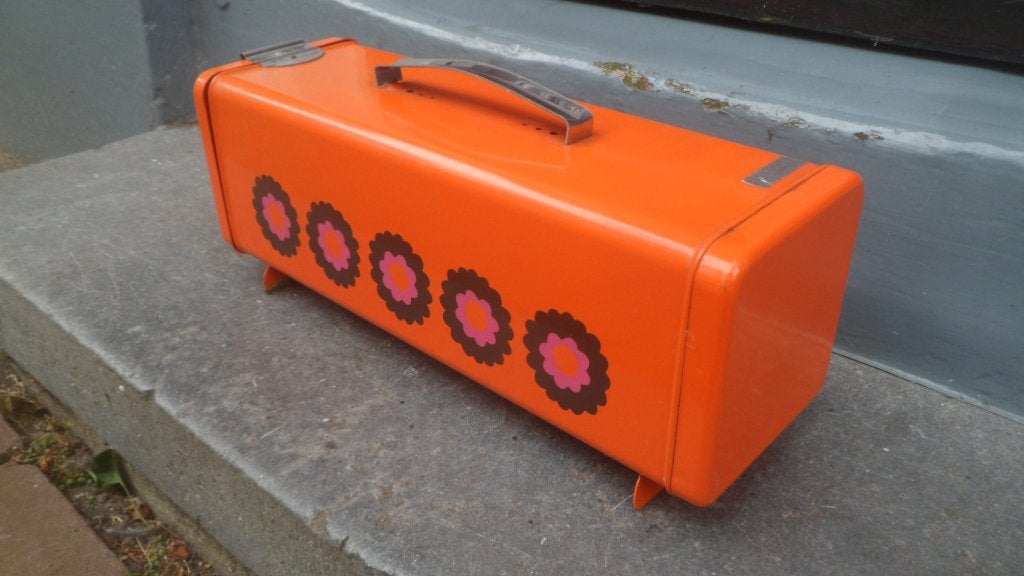 Vintage Brabantia ontbijtkoekblik koekblik snijkoek oranje, Ophalen of Verzenden